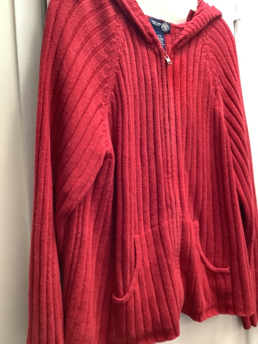 Ribbed stretchy knit hooded zip-up cardigan hoody jacket sweater size 18/20